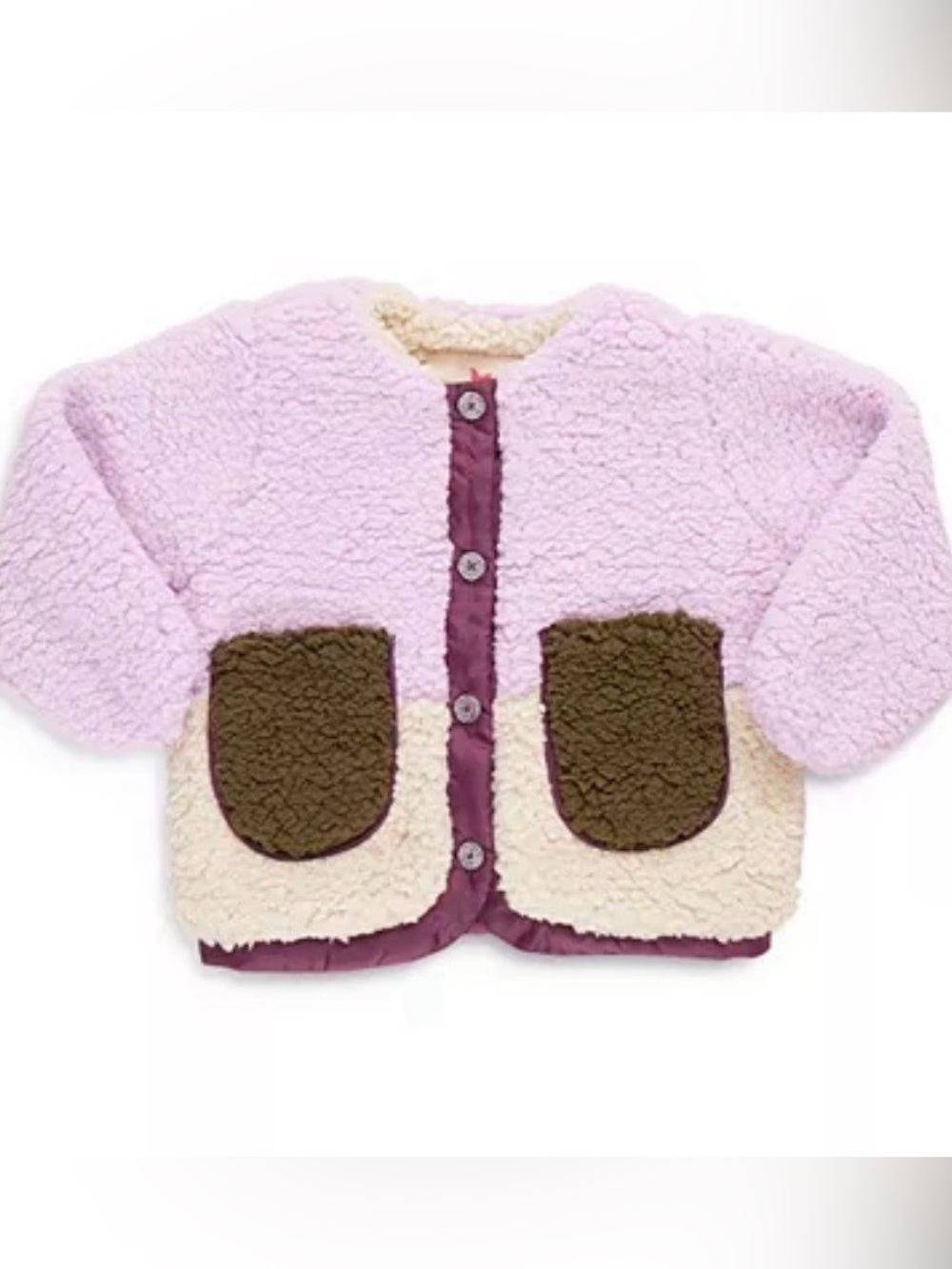 Pink Chicken Color Blocked Faux Sherpa Jacket sz 12